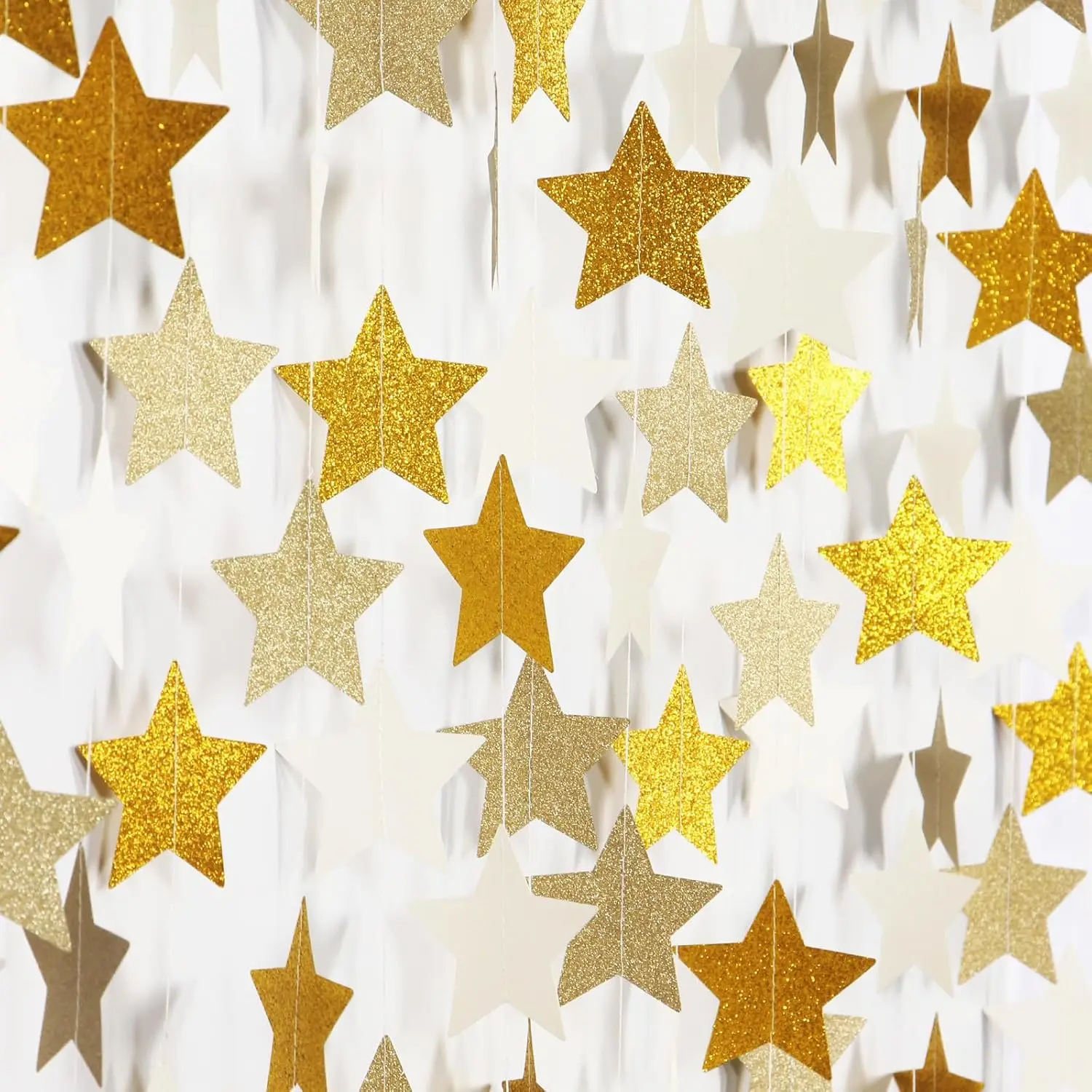 62ft White Gold Star Garland for Party Decor, Wedding, Birthday, Christmas
62ft White Gold Star Garland for Party Decor, Wedding, Birthday, Christmas