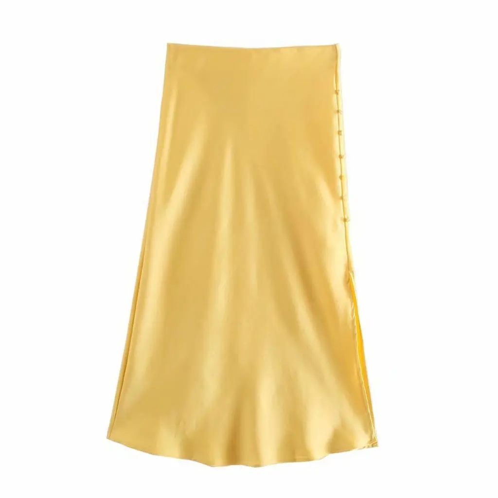 Split Satin Skirt for Women Elegant Button Decoration European And American Style Summer New Wholesale 85AX-9772
Split Satin Skirt for Women Elegant Button Decoration European And American Style Summer New Wholesale 85AX-9772