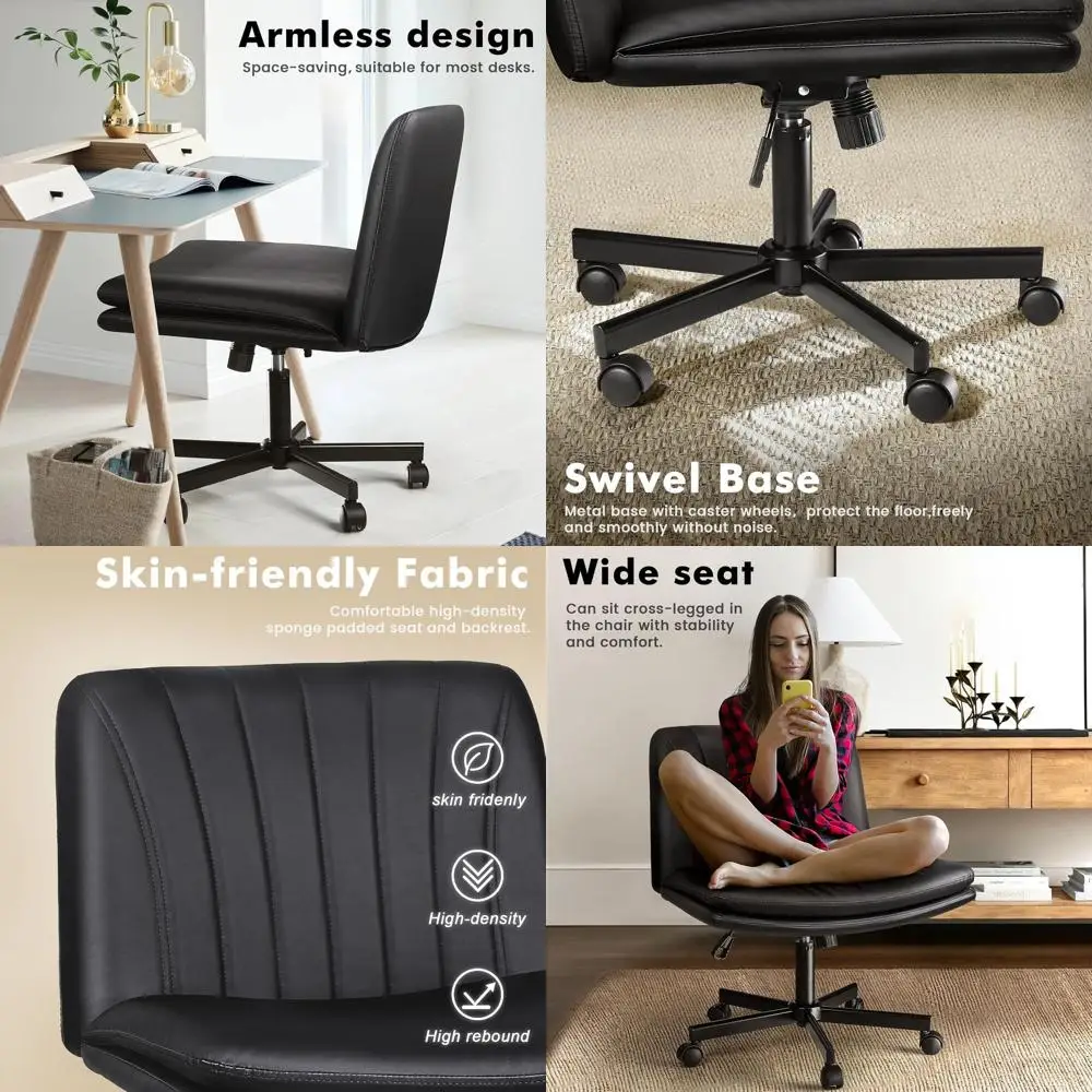 Wheeled Faux Leather Cross-Legged Mid-Back Swivel Chair for Home Office, Makeup, and Small Spaces - Black
Wheeled Faux Leather Cross-Legged Mid-Back Swivel Chair for Home Office, Makeup, and Small Spaces - Black