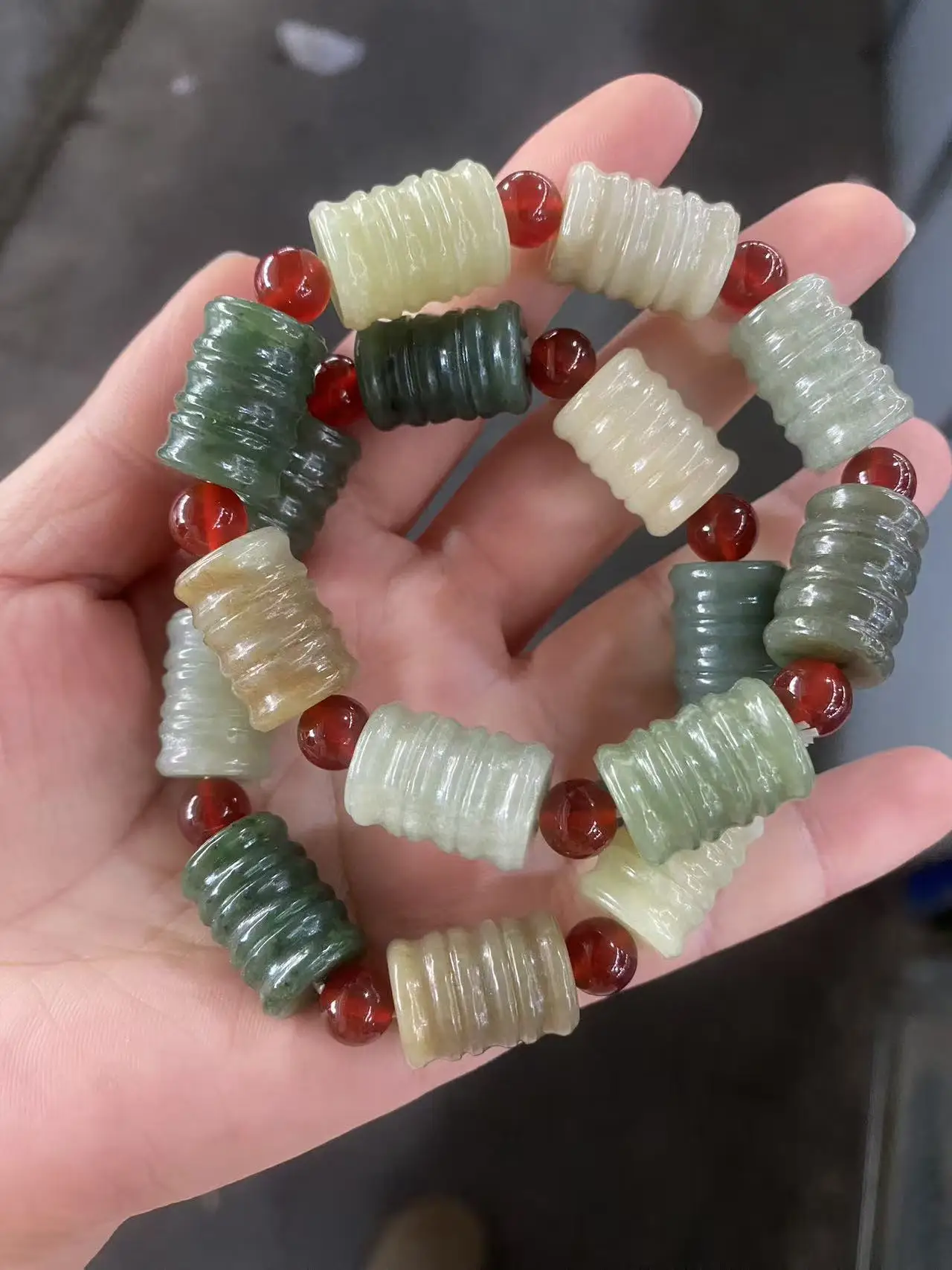 Authentic Natural Hetian Jade bracelets Hand Carved barrel bead Bracelet multicolored Jade Jewelry with Certificate of Authentic
Authentic Natural Hetian Jade bracelets Hand Carved barrel bead Bracelet multicolored Jade Jewelry with Certificate of Authentic