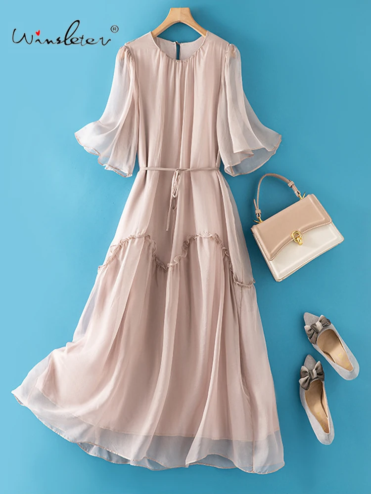 Winsleter-Women's 100%Real Silk Elegant Dress, O Neck Flare Sleeve Solid, Beach Vacation Bohemia Dresses, 2025 Summer D57342CC
Winsleter-Women's 100%Real Silk Elegant Dress, O Neck Flare Sleeve Solid, Beach Vacation Bohemia Dresses, 2025 Summer D57342CC