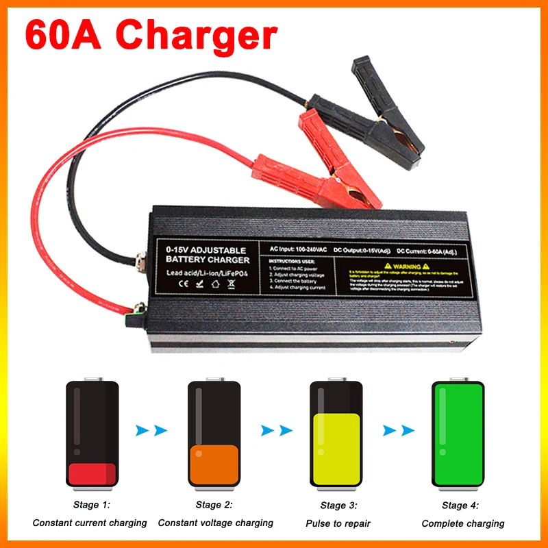 Lifepo4 Charger 14.6V 60A Fast Battery Charger 0-15V 0-100A Adjustable High Speed Solar Charger for Battery Pack Solar System
Lifepo4 Charger 14.6V 60A Fast Battery Charger 0-15V 0-100A Adjustable High Speed Solar Charger for Battery Pack Solar System