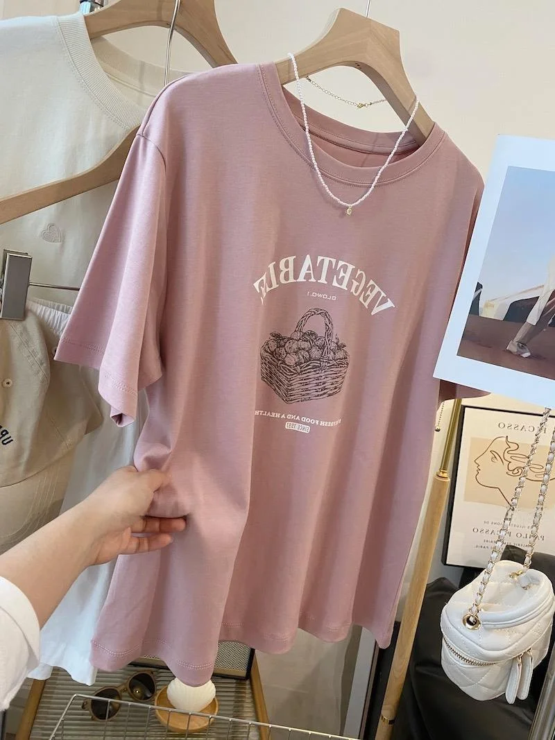 plus Size 300 Pounds Pure Cotton American Retro Basket Letter Print Mid-Length Slimming Sweet Pink Short-Sleeved T-Shirt
plus Size 300 Pounds Pure Cotton American Retro Basket Letter Print Mid-Length Slimming Sweet Pink Short-Sleeved T-Shirt