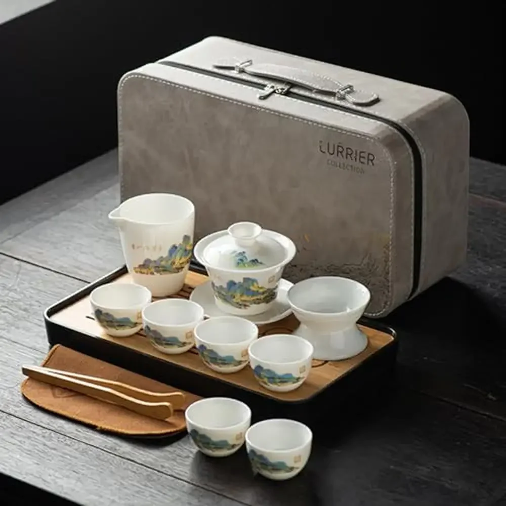 Portable Ceramic Gongfu Tea Set Teapot Cups Filter Tray Clip Canister Grey Leather Case Travel Gift High Quality Lead-Free
Portable Ceramic Gongfu Tea Set Teapot Cups Filter Tray Clip Canister Grey Leather Case Travel Gift High Quality Lead-Free