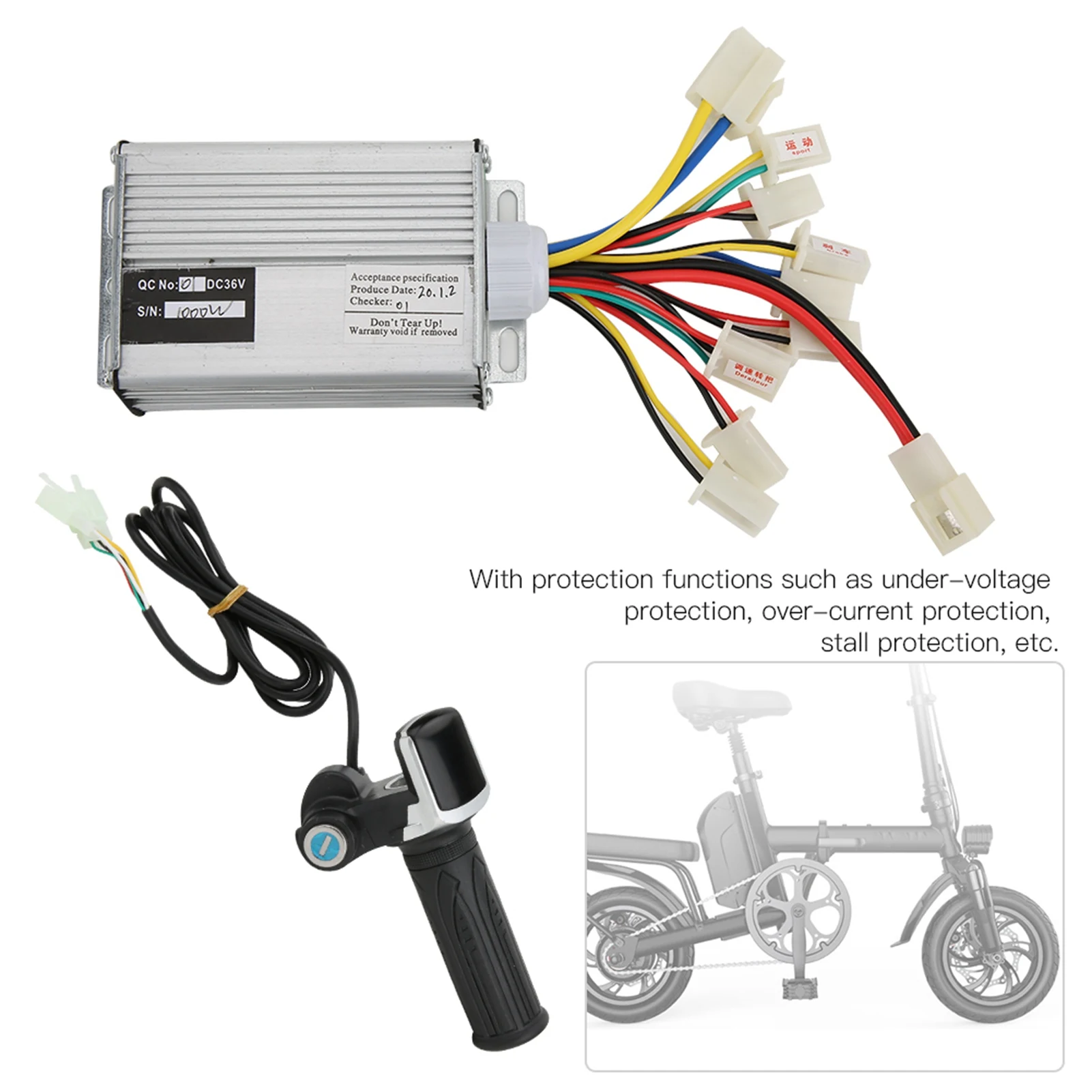 36V Controller, 36V1000W Brush E-Bike Controller and Multifunction Thumb Throttle Grip Set with Lock Electric Quantity Display
36V Controller, 36V1000W Brush E-Bike Controller and Multifunction Thumb Throttle Grip Set with Lock Electric Quantity Display