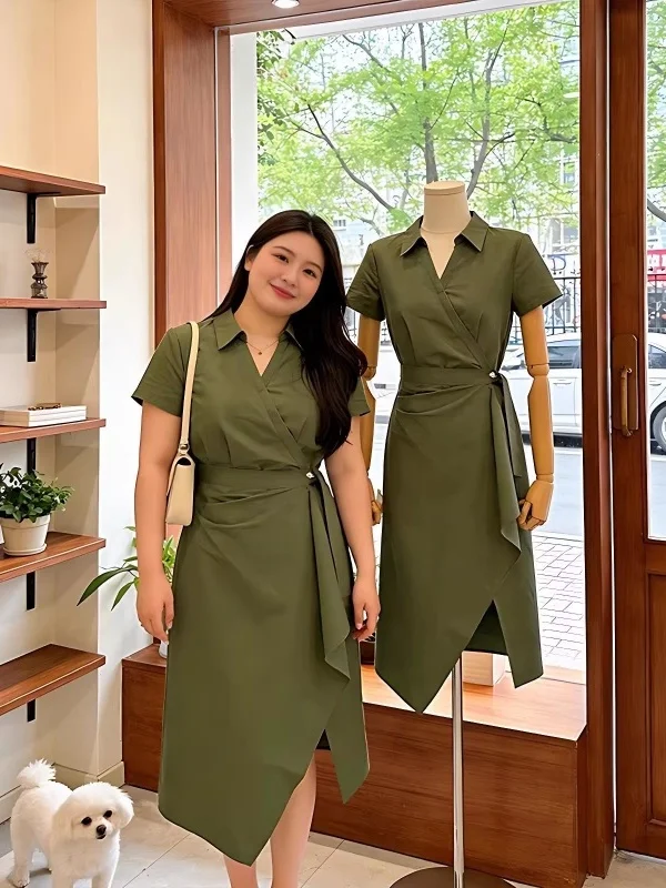 Military Green V-Neck Wrap Waist Shirt Dress Regular Sleeve Short Sleeve Loose Fit Commute Style Polyester Fiber Casual Wear
Military Green V-Neck Wrap Waist Shirt Dress Regular Sleeve Short Sleeve Loose Fit Commute Style Polyester Fiber Casual Wear