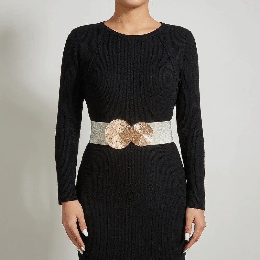 Double Circle Elastic Cummerbunds Metal Round Buckle Korean Style Waist Corset Belts Alloy Stretch Waistband Wide Belt Women
Double Circle Elastic Cummerbunds Metal Round Buckle Korean Style Waist Corset Belts Alloy Stretch Waistband Wide Belt Women