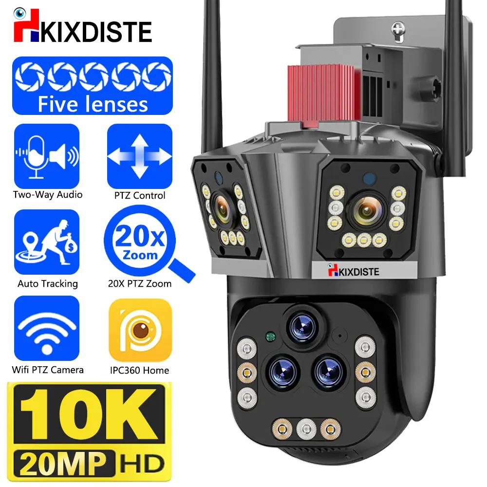 HD 20MP 10K WIFI Surveillance Camera Outdoor Five Lens Camera PTZ 20X Optical Zoom Smart Home Auto Tracking Wireless CCTV Camera
HD 20MP 10K WIFI Surveillance Camera Outdoor Five Lens Camera PTZ 20X Optical Zoom Smart Home Auto Tracking Wireless CCTV Camera