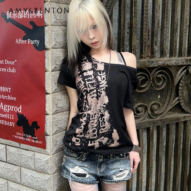 2025 Summer New American Subculture Y2k Slanted Shoulder Short-sleeved T-shirt Millennial Punk Off-the-shoulder Top For Women
2025 Summer New American Subculture Y2k Slanted Shoulder Short-sleeved T-shirt Millennial Punk Off-the-shoulder Top For Women