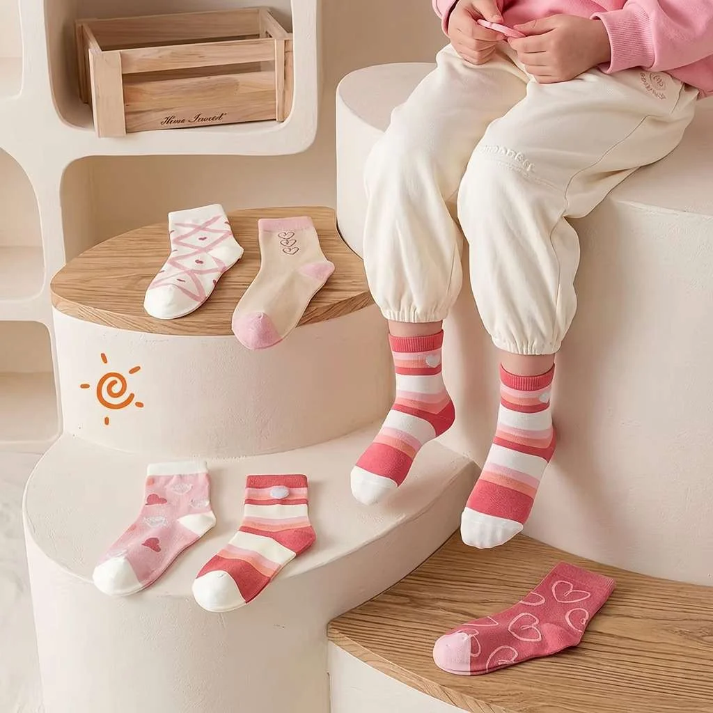 Girls Cotton Socks 5 Pairs Cute Heart Design Crew Length Baby Socks
Girls Cotton Socks 5 Pairs Cute Heart Design Crew Length Baby Socks