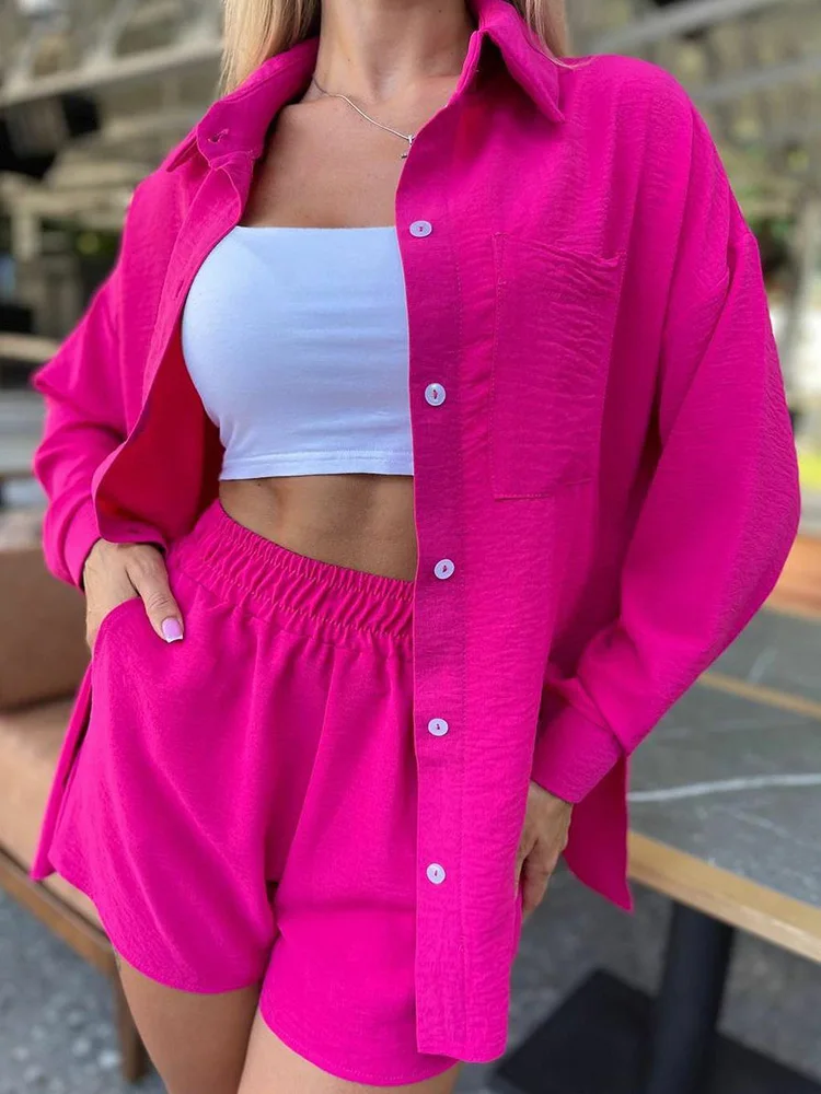 Long Sleeve Cardigan Top Shorts Outfit, Women Spring Summer Loungewear Two Pieces Sets, 2024 Turn-Down Collar Solid Ladies Suits
Long Sleeve Cardigan Top Shorts Outfit, Women Spring Summer Loungewear Two Pieces Sets, 2024 Turn-Down Collar Solid Ladies Suits
