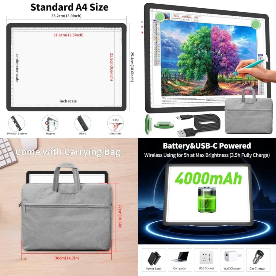 Rechargeable Light Pad Carry Bag, Ultra-Thin Magnetic Tracing Light Box for Drawing, Diamond Art Painting Light Board with Side
Rechargeable Light Pad Carry Bag, Ultra-Thin Magnetic Tracing Light Box for Drawing, Diamond Art Painting Light Board with Side