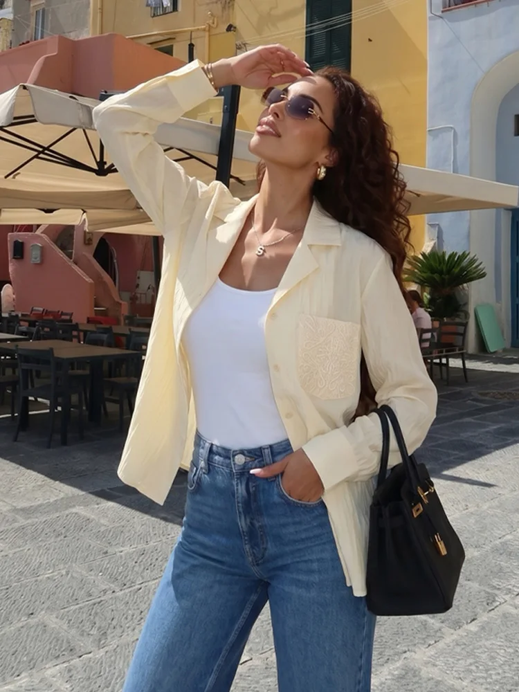 HH Spring Women Casual Simple Shirts 2026 Female Elegant Pocket Embroidery Decorated Long Sleeve Blouse Lapel Collar Street Tops
HH Spring Women Casual Simple Shirts 2026 Female Elegant Pocket Embroidery Decorated Long Sleeve Blouse Lapel Collar Street Tops