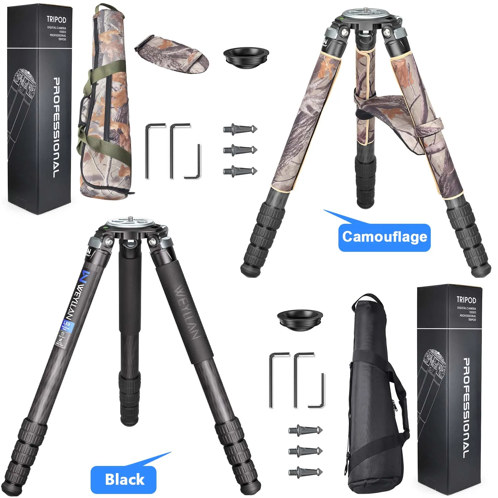 WEYLLAN LX9/LX9G Carbon Fiber Tripod Heavy Duty Tripod for Hunting Camera Tripod Bowl Adapter 40mm Tube Camouflage Load 40kg
WEYLLAN LX9/LX9G Carbon Fiber Tripod Heavy Duty Tripod for Hunting Camera Tripod Bowl Adapter 40mm Tube Camouflage Load 40kg
