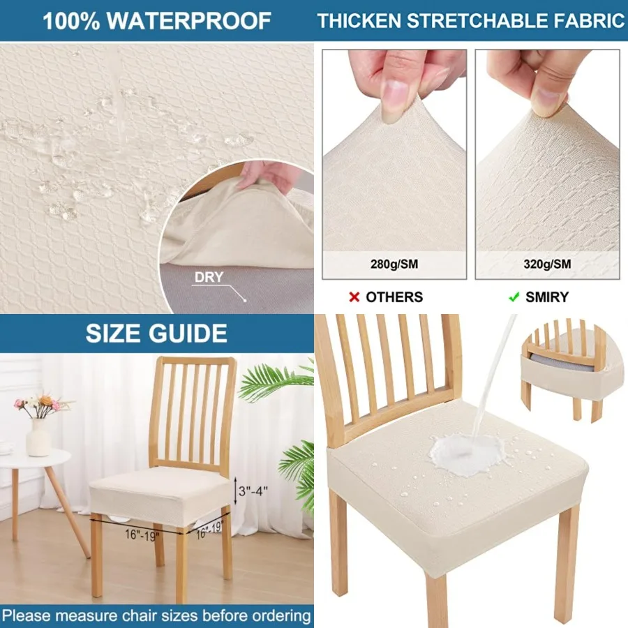 Waterpro Seat Covers for Dining Room Chairs, Stretch Jacquard Removable Washable Chair Seat Slipcovers Protector, No Rear Cover
Waterpro Seat Covers for Dining Room Chairs, Stretch Jacquard Removable Washable Chair Seat Slipcovers Protector, No Rear Cover