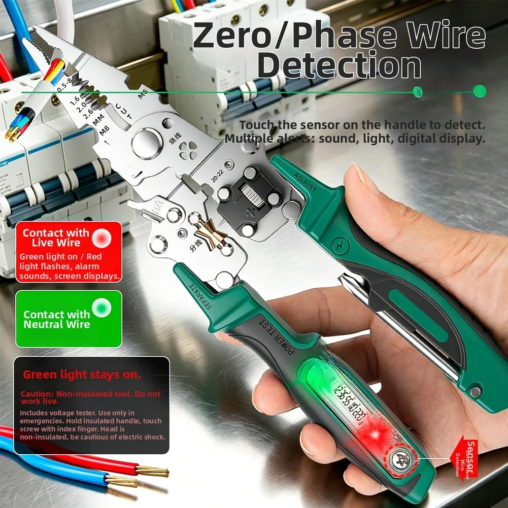 Digital Display Folding Wire Stripper Pliers With Voltage Tester M6 M8 Wrench Adjustable Cutting For Edge For Electrician Cable
Digital Display Folding Wire Stripper Pliers With Voltage Tester M6 M8 Wrench Adjustable Cutting For Edge For Electrician Cable