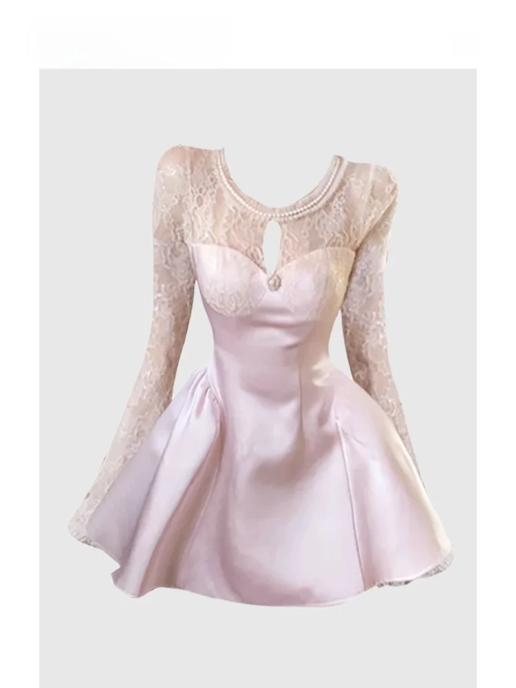 HEZA Sweet Lace Patchwork Silk Face Women's Puffy Waist Birthday Dr Korean Sle A-Line Skirt Long Sve ort Dr
HEZA Sweet Lace Patchwork Silk Face Women's Puffy Waist Birthday Dr Korean Sle A-Line Skirt Long Sve ort Dr