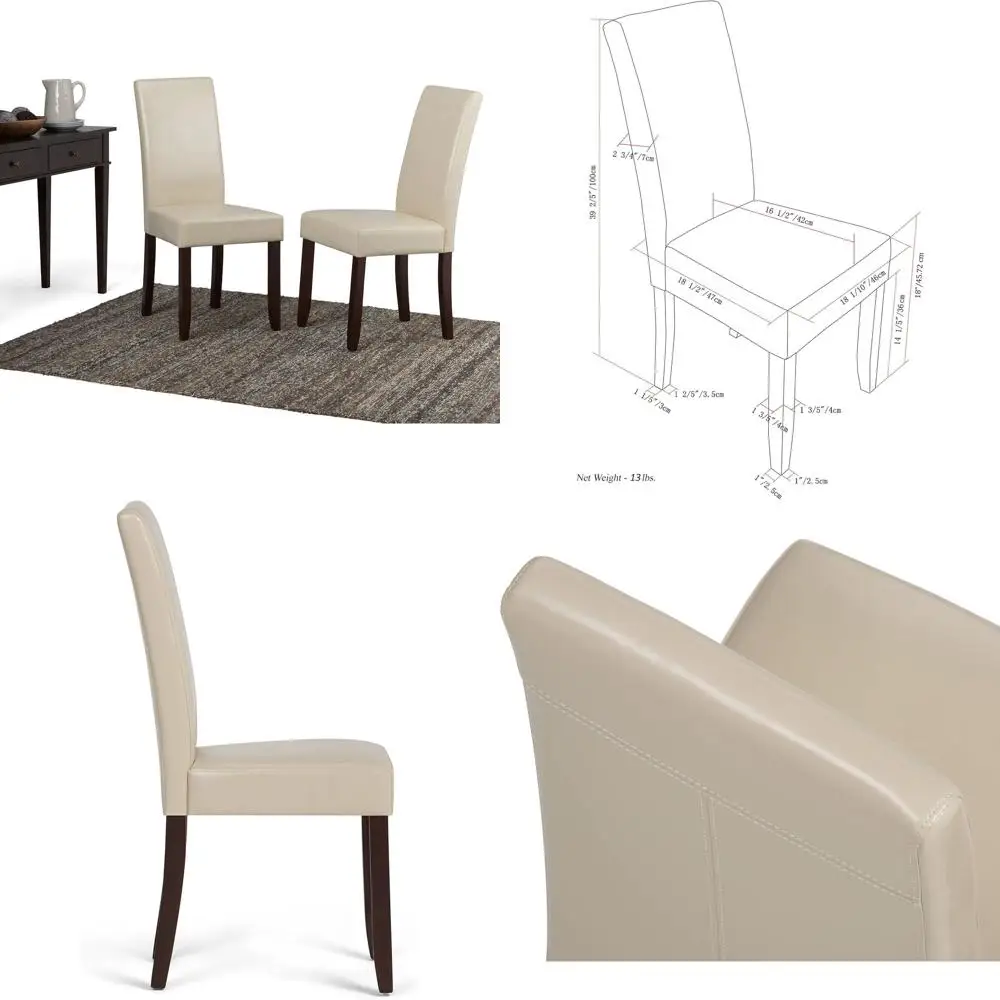 Set of 2 Upholstered Hardwood Vegan Leather Parsons Dining Chairs in Satin Cream
Set of 2 Upholstered Hardwood Vegan Leather Parsons Dining Chairs in Satin Cream