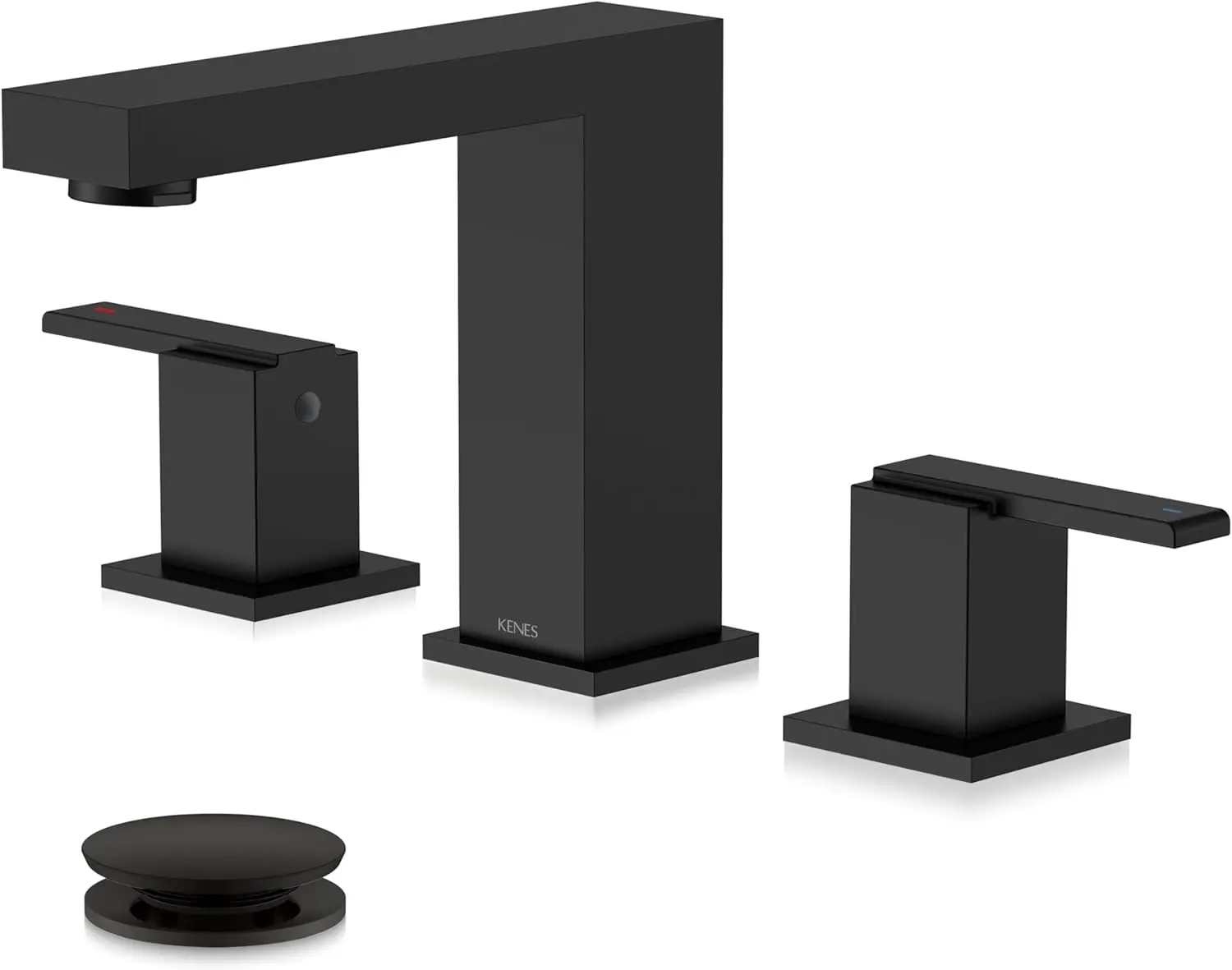 Matte Black Widespread Bathroom Sink Faucet with Pop-Up Drain, Two Handle, 8-Inch, Includes Supply Lines
Matte Black Widespread Bathroom Sink Faucet with Pop-Up Drain, Two Handle, 8-Inch, Includes Supply Lines