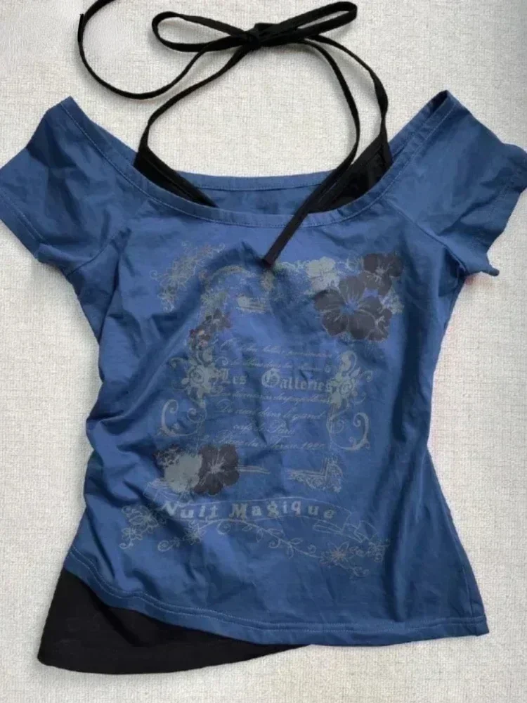 Fashion American Vintage Fake Two Piece Tops Shirt New Y2k Aesthetic Exquisite Print Slim Fit Women Tee Halter Lace Up Camisole
Fashion American Vintage Fake Two Piece Tops Shirt New Y2k Aesthetic Exquisite Print Slim Fit Women Tee Halter Lace Up Camisole