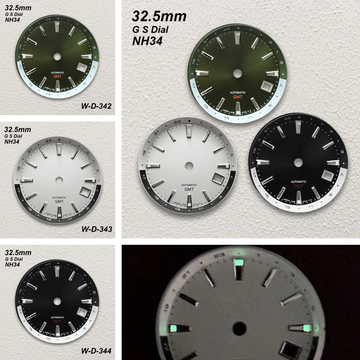 32.5mm G S Logo GMT Dial Fit NH34 Movement Green Luminous High Quality 3.8 O'clock Calendar Watch Modification Accessories
32.5mm G S Logo GMT Dial Fit NH34 Movement Green Luminous High Quality 3.8 O'clock Calendar Watch Modification Accessories