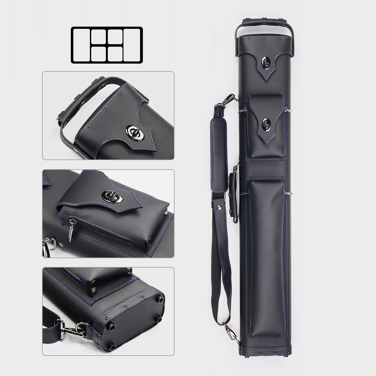 Portable Factory Price 2B4S 6holes PU Leather Black 1/2-pc Billiard Cue case Cue Stick Storage Carrying Cue Sticks
Portable Factory Price 2B4S 6holes PU Leather Black 1/2-pc Billiard Cue case Cue Stick Storage Carrying Cue Sticks
