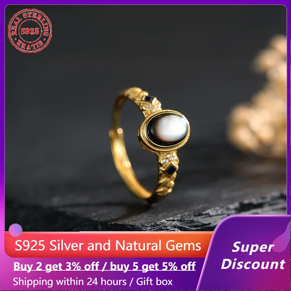 Luxury 925 Silver Plated 18k Gold Ring with Natural Black Shell for Women's Engagement and Wedding Jewelry Gifts, Adjustable Siz
Luxury 925 Silver Plated 18k Gold Ring with Natural Black Shell for Women's Engagement and Wedding Jewelry Gifts, Adjustable Siz