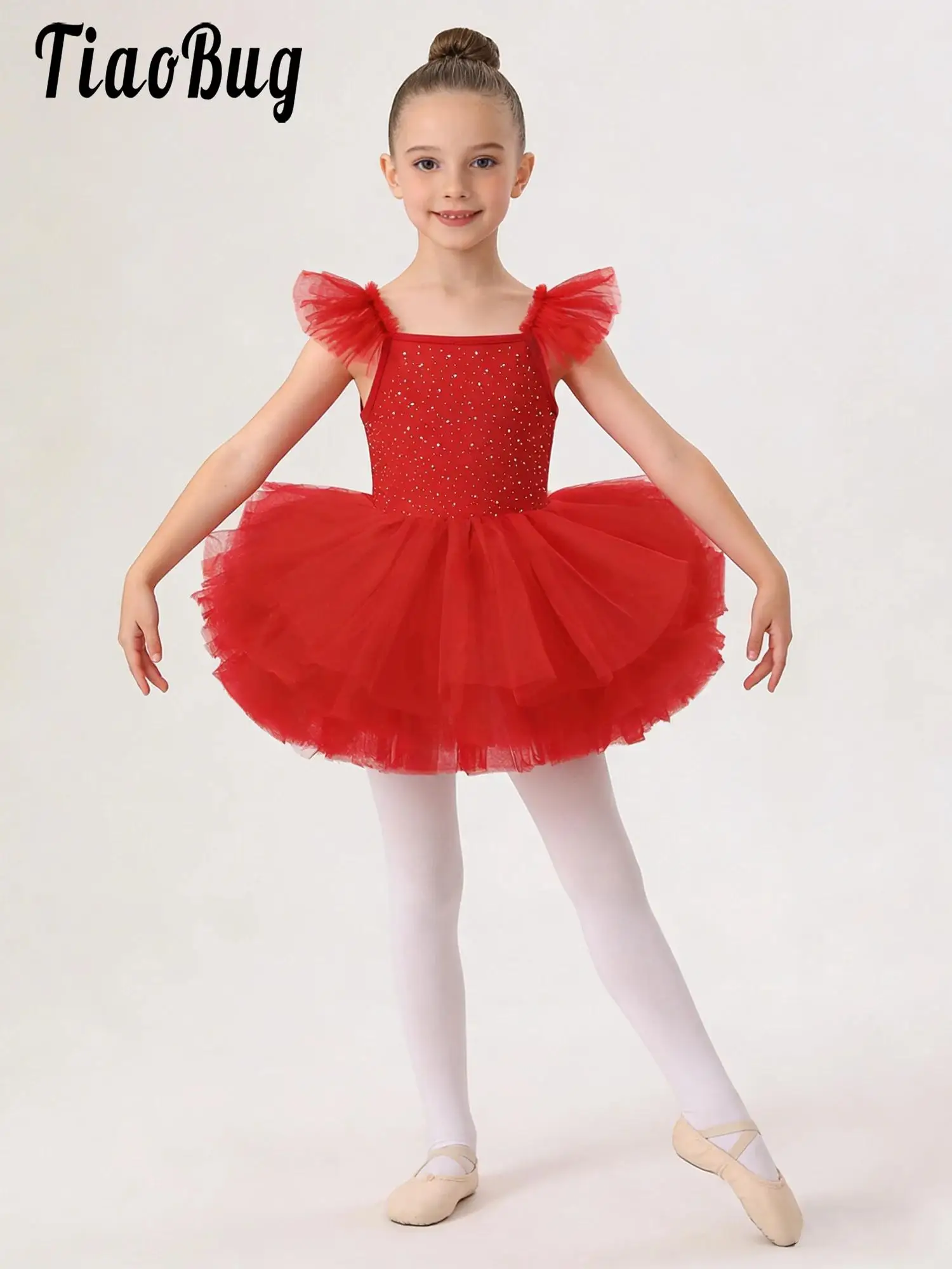 Kids Girls Bodice Tulle Tutu Dance Practice Dress Ruffled Sleeves Rhinestones Ballet Leotards Dance Dress for Stage Performance
Kids Girls Bodice Tulle Tutu Dance Practice Dress Ruffled Sleeves Rhinestones Ballet Leotards Dance Dress for Stage Performance