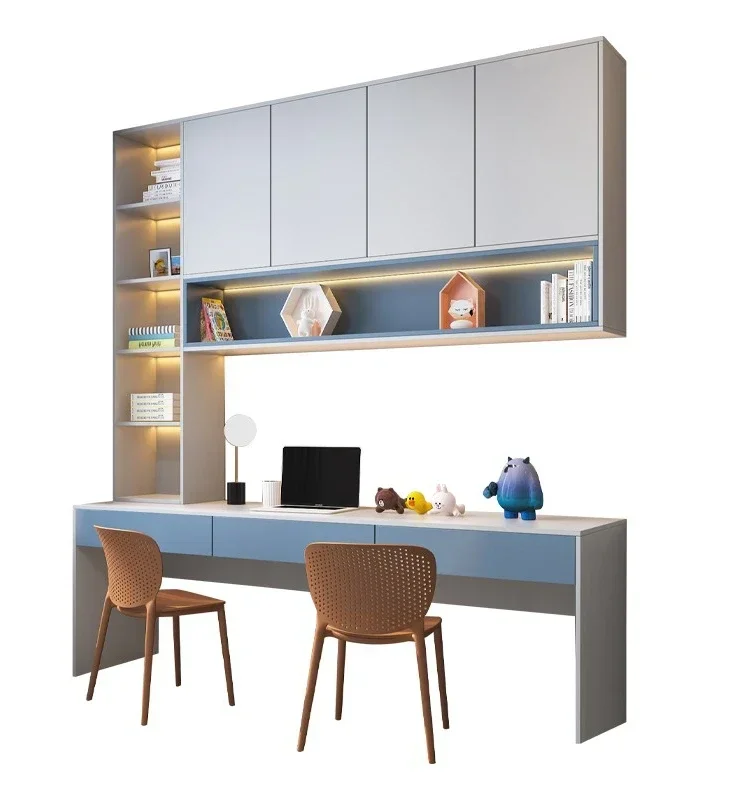 Двойной стол с книжным шкафом. Современный домашний детский кабинет, длинный стол.
Двойной стол с книжным шкафом. Современный домашний детский кабинет, длинный стол.