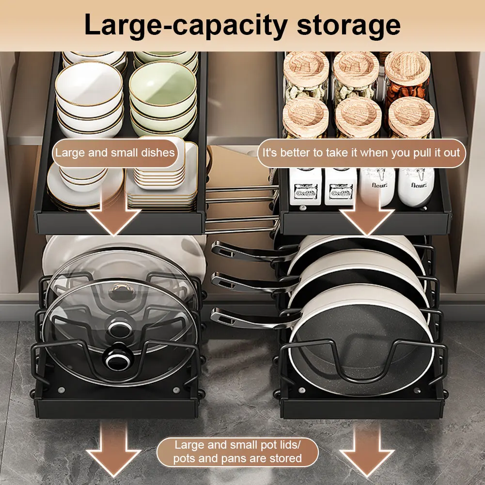 Kitchen Pots Pans Organizer with 8 Adjustable Dividers Sliding Dish Drying Shelf Sliding Lid Holder Pan Rack for Under Cabinet
Kitchen Pots Pans Organizer with 8 Adjustable Dividers Sliding Dish Drying Shelf Sliding Lid Holder Pan Rack for Under Cabinet