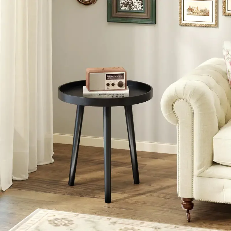 Mid Century Modern Round Side Sofa Coffee Table with Wooden Tray-Black
Mid Century Modern Round Side Sofa Coffee Table with Wooden Tray-Black