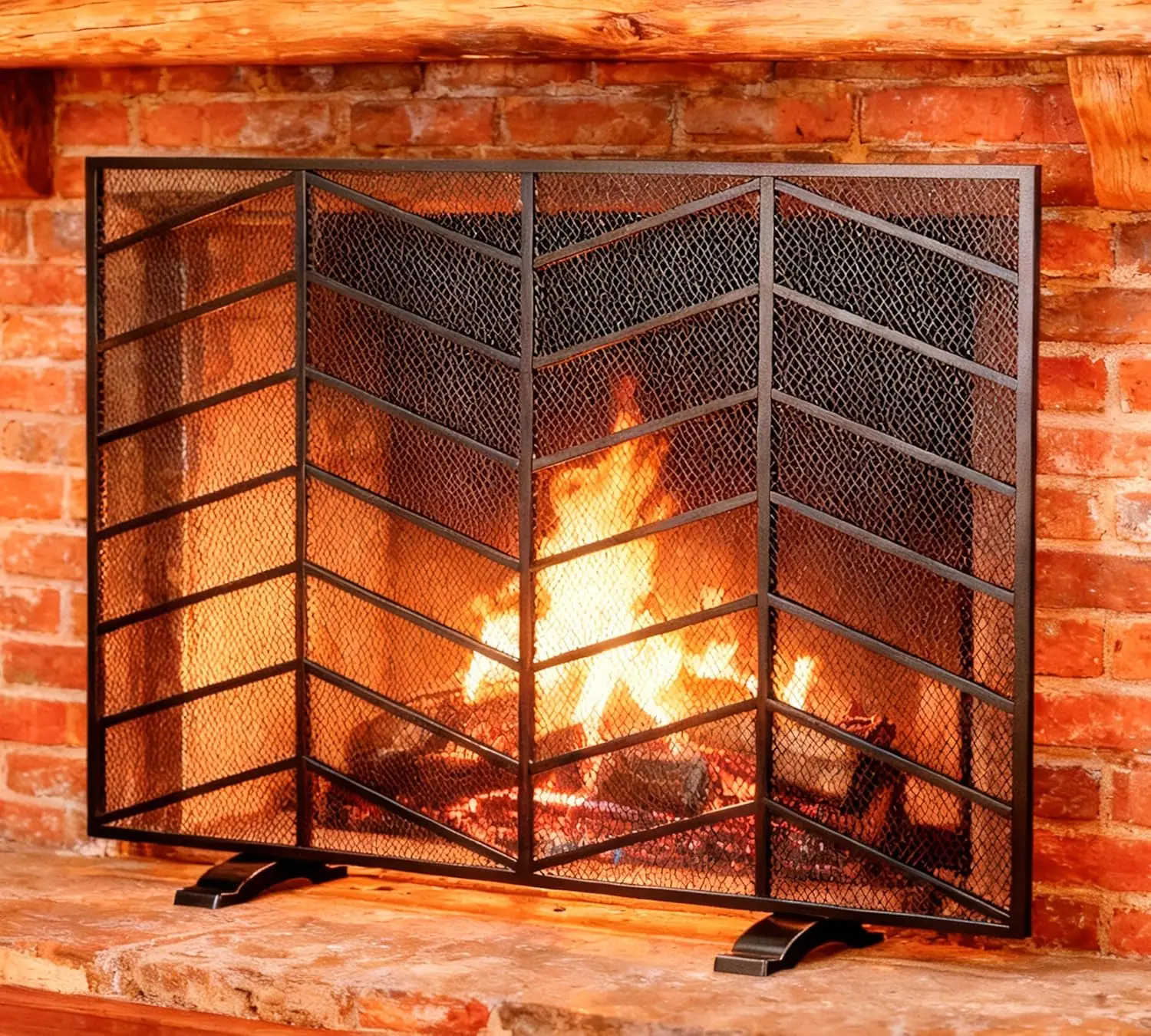 Handcrafted Wrought Iron Mesh Chevron Fireplace Screen, Spark Guard for Living Room and Bedroom Decor in Black
Handcrafted Wrought Iron Mesh Chevron Fireplace Screen, Spark Guard for Living Room and Bedroom Decor in Black