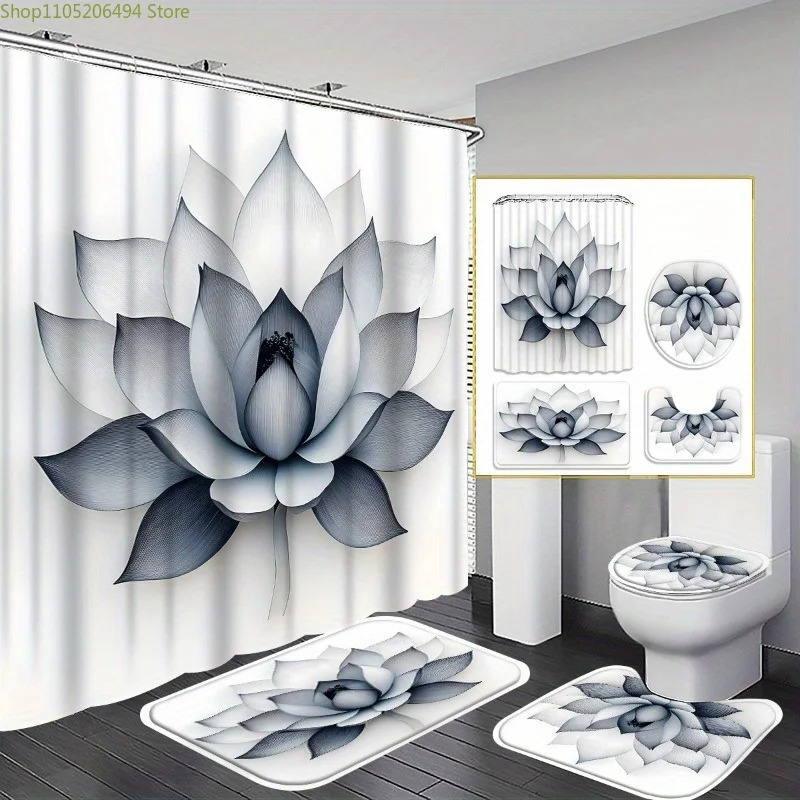1/3/4pcs Black and White for Lotus Shower Curtain & Bath Mat Set - Minimalist Zen Bathroom Decor with U-Shaped & Toilet Cover,
1/3/4pcs Black and White for Lotus Shower Curtain & Bath Mat Set - Minimalist Zen Bathroom Decor with U-Shaped & Toilet Cover,