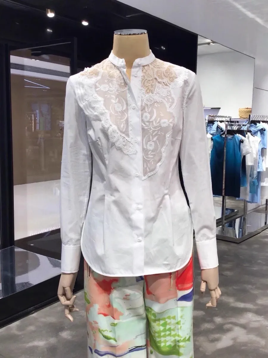 High Quality Elegant Ladies White Silk Blouse 2026 Spring Summer Stand Collar Hollow Lace Embroidered Shirt
High Quality Elegant Ladies White Silk Blouse 2026 Spring Summer Stand Collar Hollow Lace Embroidered Shirt