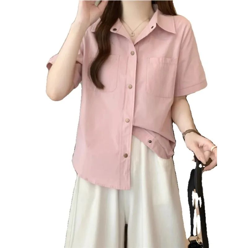 Workwear Style Pink Short Sleeve Shirt Women Summer Loose Hide Belly Dopamine Blouse
Workwear Style Pink Short Sleeve Shirt Women Summer Loose Hide Belly Dopamine Blouse
