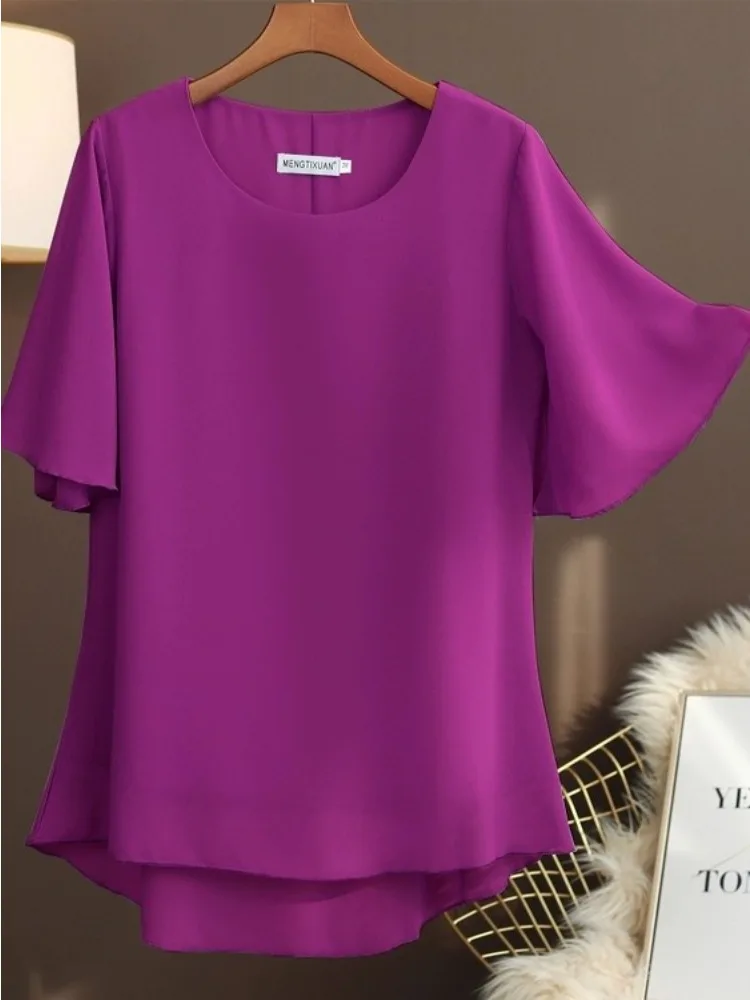 Plus Size Women's Summer Chiffon Top Short Sleeve Loose Tummy Cover T-Shirt Round Neck Fashion Luxe New Style BANERDANNI L-6XL
Plus Size Women's Summer Chiffon Top Short Sleeve Loose Tummy Cover T-Shirt Round Neck Fashion Luxe New Style BANERDANNI L-6XL