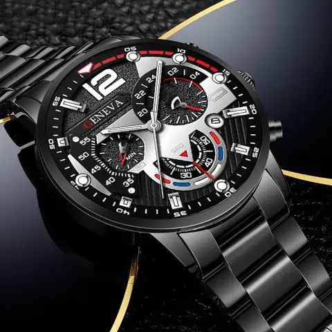 GENEVA Men's Creative Six-Pin Watch Alloy Steel Band Quartz Watch Men Watch New Luxury Men's Quartz WristWatch