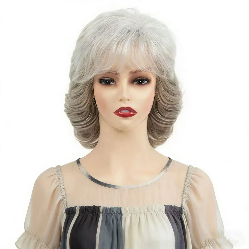 Heat Resistant Synthetic Short Silver Grey Wavy Wig for Women with Bangs
Heat Resistant Synthetic Short Silver Grey Wavy Wig for Women with Bangs
