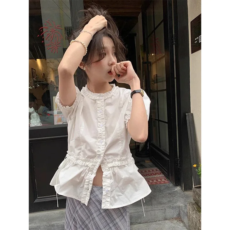 Women Clothing Summer Fashion Simplicity Ruffles Solid Color O-neck Women Shirts All-match Appear Thin Slim Short Sleeve Top Tee
Women Clothing Summer Fashion Simplicity Ruffles Solid Color O-neck Women Shirts All-match Appear Thin Slim Short Sleeve Top Tee