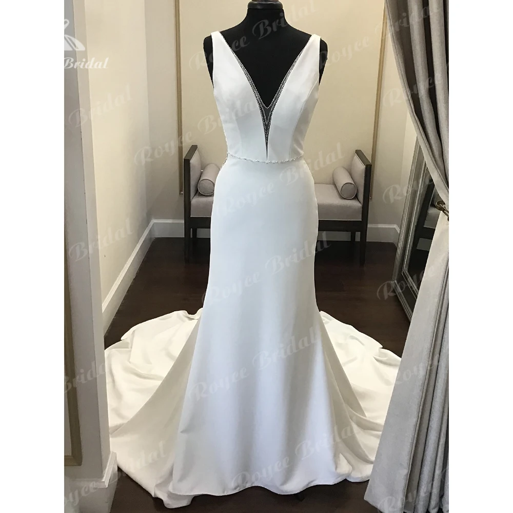 Roycebridal Simple Mermaid Soft Satin Wedding Dress 2024 Robe Crepe Bridal Receiption Wedding Party Gowns
Roycebridal Simple Mermaid Soft Satin Wedding Dress 2024 Robe Crepe Bridal Receiption Wedding Party Gowns