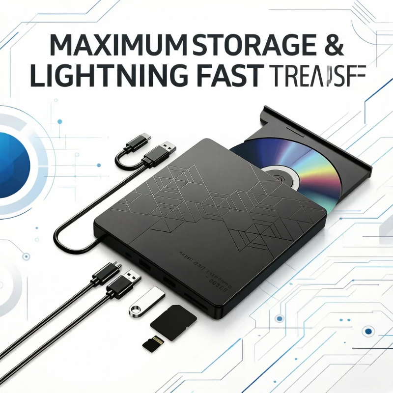 2026 New 5-in-1 Multifunctional External DVD CD Burner USB Optical Drive with Card Reader for Laptop Desktop PC
2026 New 5-in-1 Multifunctional External DVD CD Burner USB Optical Drive with Card Reader for Laptop Desktop PC