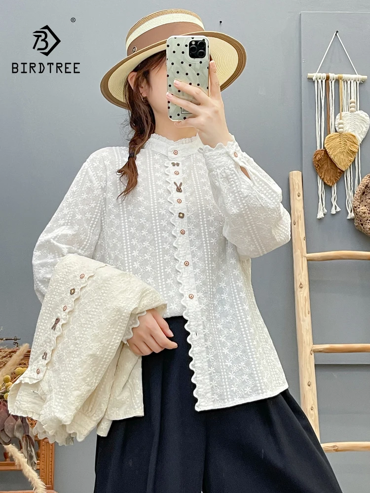 Новинка 2025, осенняя хлопковая рубашка с длинными рукавами, женская свободная блузка с милой вышивкой и оборками в консервативном стиле Mori Girl OL T58976CC 
Новинка 2025, осенняя хлопковая рубашка с длинными рукавами, женская свободная блузка с милой вышивкой и оборками в консервативном стиле Mori Girl OL T58976CC