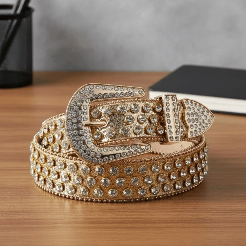 Fully-Loaded Full Rhinestone Belt Shining Beaded-Edge Bling Crystal Waistband Heavy Duty Faux Leather Glitzy Western Belt
Fully-Loaded Full Rhinestone Belt Shining Beaded-Edge Bling Crystal Waistband Heavy Duty Faux Leather Glitzy Western Belt