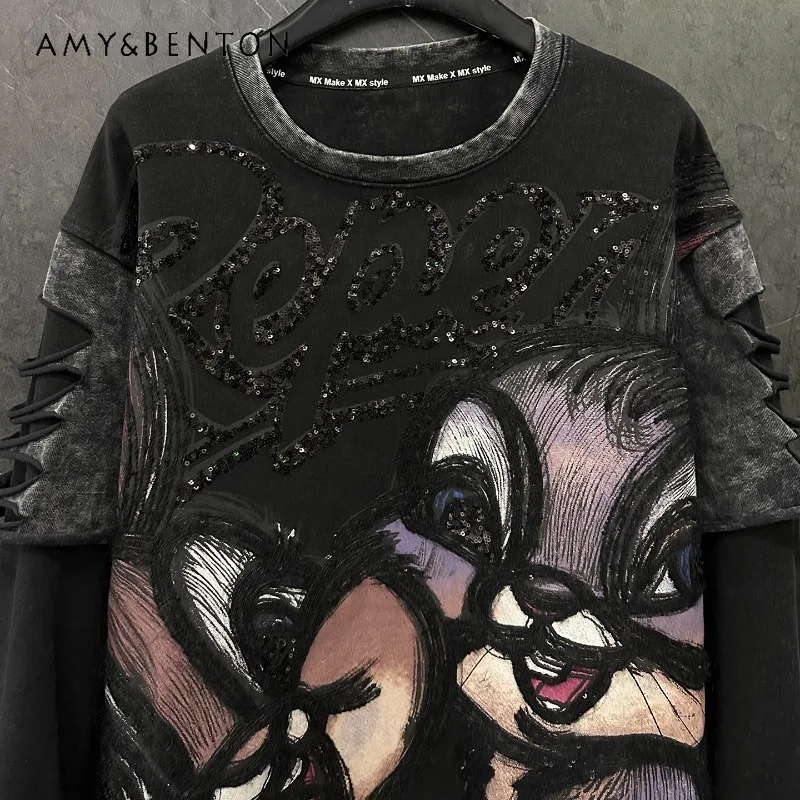 Heavy Industry New Cartoon Distressed Fake Two-Piece Crew Neck Sweatshirt Loose Casual Versatile Top Autumn Long Sleeves Hoodies
Heavy Industry New Cartoon Distressed Fake Two-Piece Crew Neck Sweatshirt Loose Casual Versatile Top Autumn Long Sleeves Hoodies