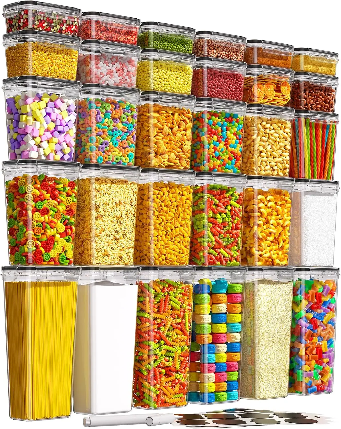 30 Pcs Airtight Food Storage Containers with Lids, BPA-Free Plastic Kitchen Pantry Organization, Include Labels & Marker
30 Pcs Airtight Food Storage Containers with Lids, BPA-Free Plastic Kitchen Pantry Organization, Include Labels & Marker