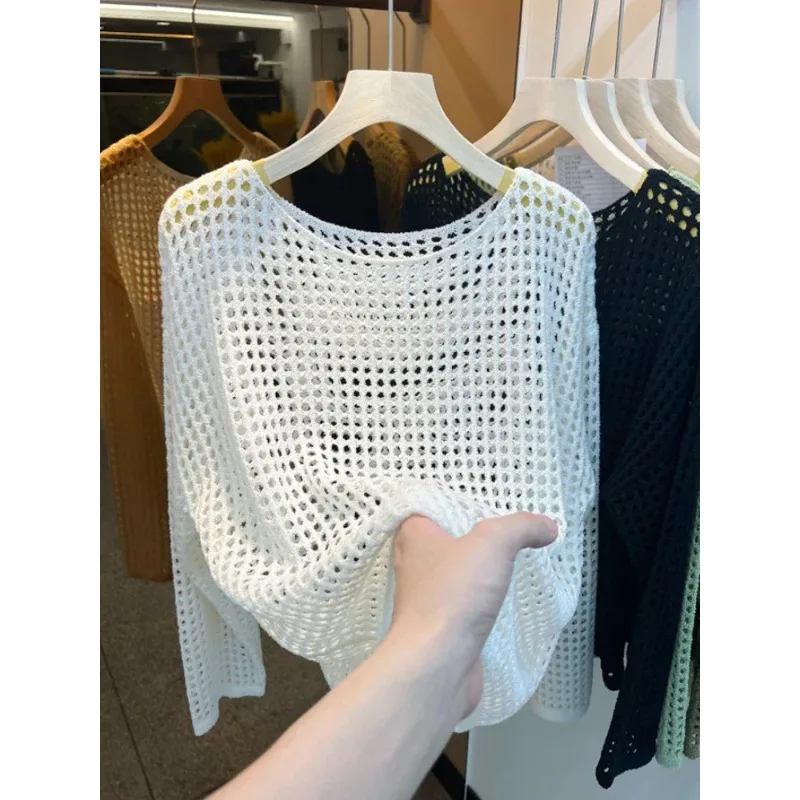 2026 Mesh Vintage Long Sleeve Women Sweater Korean Spring Summer Knitwear Soft Thin Tops Chic Solid Femme Sweater
2026 Mesh Vintage Long Sleeve Women Sweater Korean Spring Summer Knitwear Soft Thin Tops Chic Solid Femme Sweater