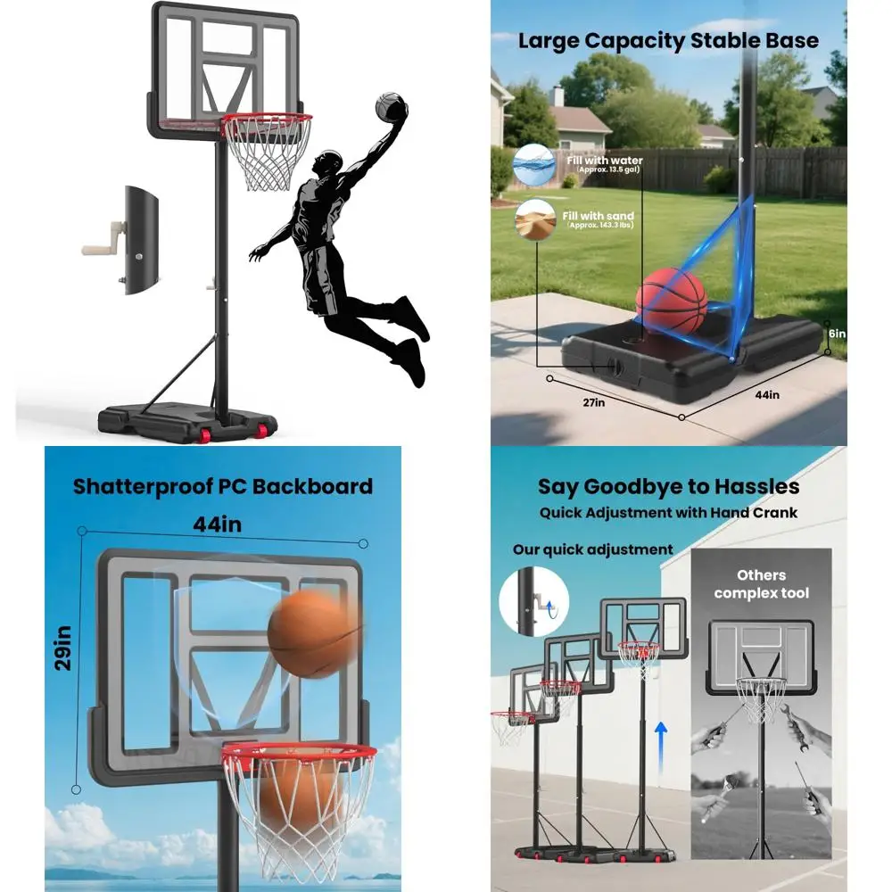 Adjustable 5.6-10FT Basketball Goal System, 44 Inch Outdoor Hoop , Perfect for Backyard Play
Adjustable 5.6-10FT Basketball Goal System, 44 Inch Outdoor Hoop , Perfect for Backyard Play