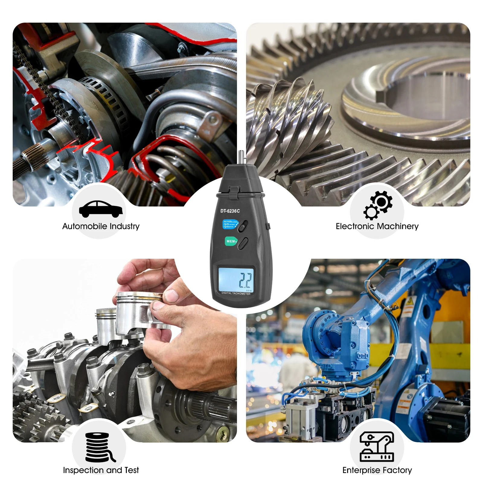 Noncontact Laser Photo Sensor Digital Tachometer 2.5-99999 RPM Accuracy with Gauge Marker Includes Batteries
Noncontact Laser Photo Sensor Digital Tachometer 2.5-99999 RPM Accuracy with Gauge Marker Includes Batteries