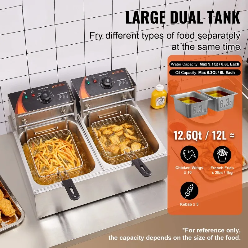 【Premium】SucceBuy 12L Commercial Electric Deep Fryer w/Dual Tanks 3000W Stainless Steel Counter Fryer for Fried Chicken French
【Premium】SucceBuy 12L Commercial Electric Deep Fryer w/Dual Tanks 3000W Stainless Steel Counter Fryer for Fried Chicken French