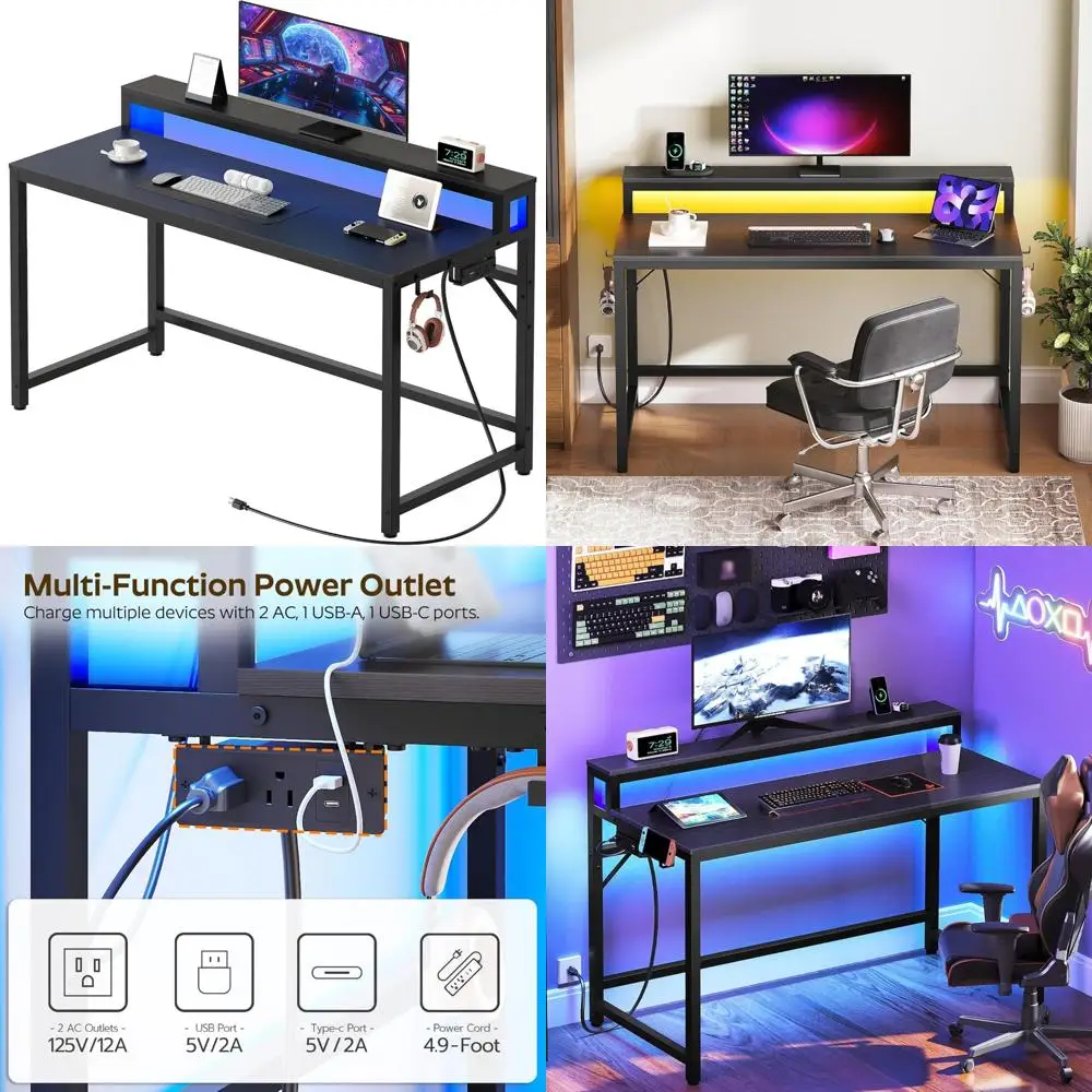 LED-Illuminated 47.2 Gaming Desk with Monitor Stand and Charging Station, 2-Tier Ergonomic Home Office Desk with Side Hooks
LED-Illuminated 47.2 Gaming Desk with Monitor Stand and Charging Station, 2-Tier Ergonomic Home Office Desk with Side Hooks